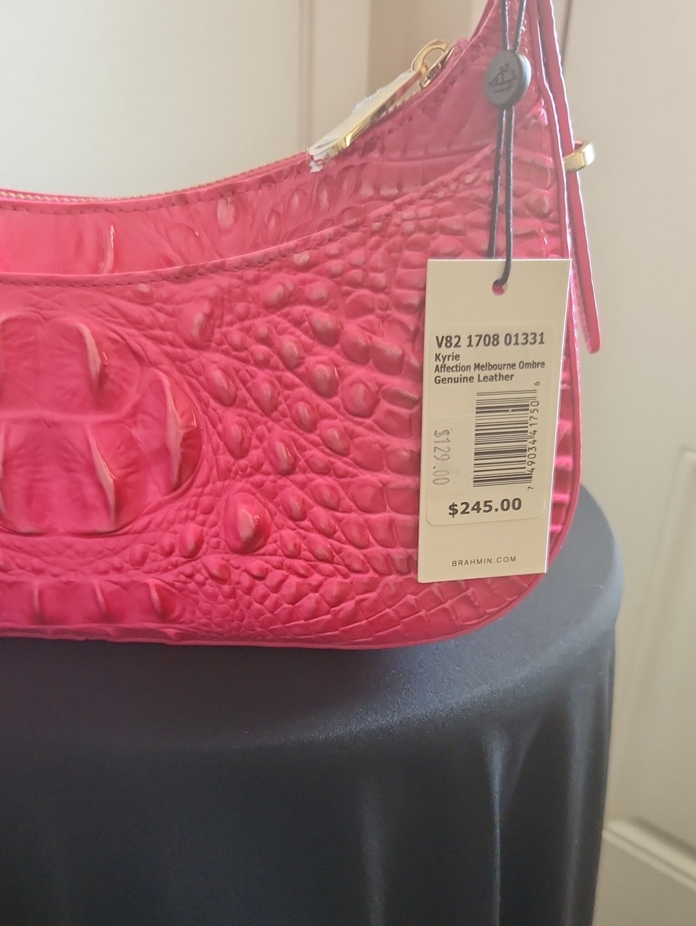 BRAHMIN Hot Pink Croc-Embossed Shoulder Bag - Picture 2 of 3